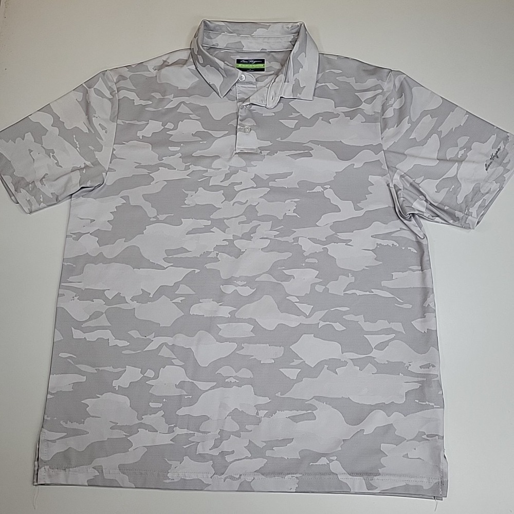 Ben Hogan Mens Large Gray & White Camo Print‎ Short Sleeve Performance Polo